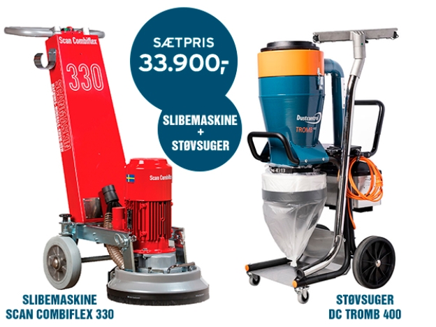 • Scanmaskin Slibemaskinen Scan Combiflex 330 og Dustcontrol Støvsugeren Tromb 400